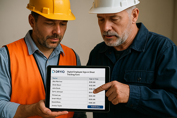 digital restoration project sign in sheet for large loss or commercial projects